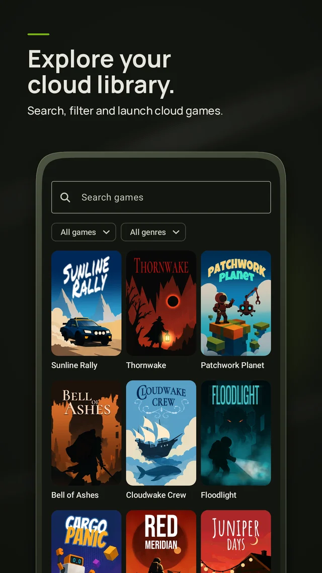 XBPlayer cloud library: search, filter and launch cloud games.